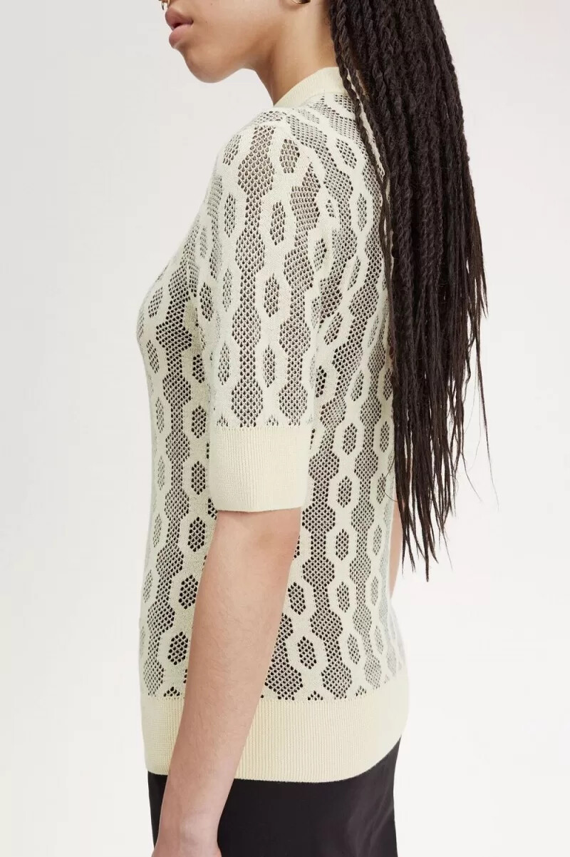 fred perry damenpullover mit offenen strickdetails kurzarm farbe haferflocken
