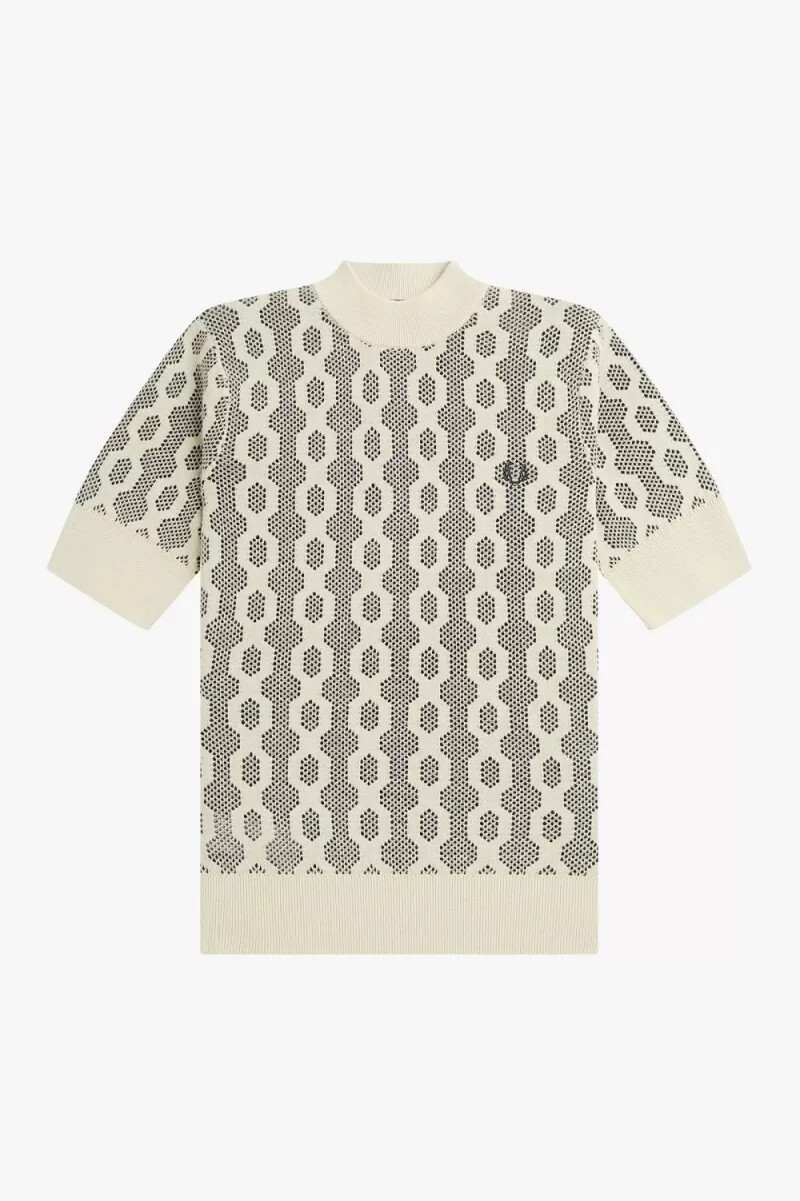 fred perry damenpullover mit offenen strickdetails kurzarm farbe haferflocken
