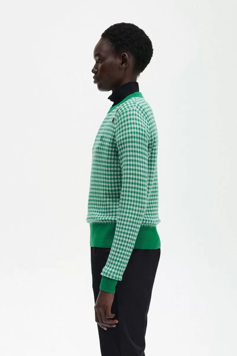 fred perry damenpullover mit vichy-karo grün