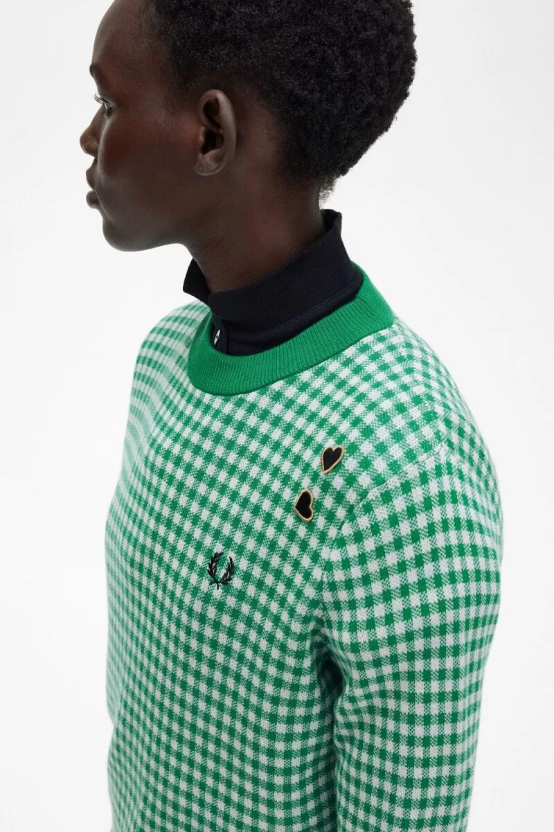 fred perry damenpullover mit vichy-karo grün