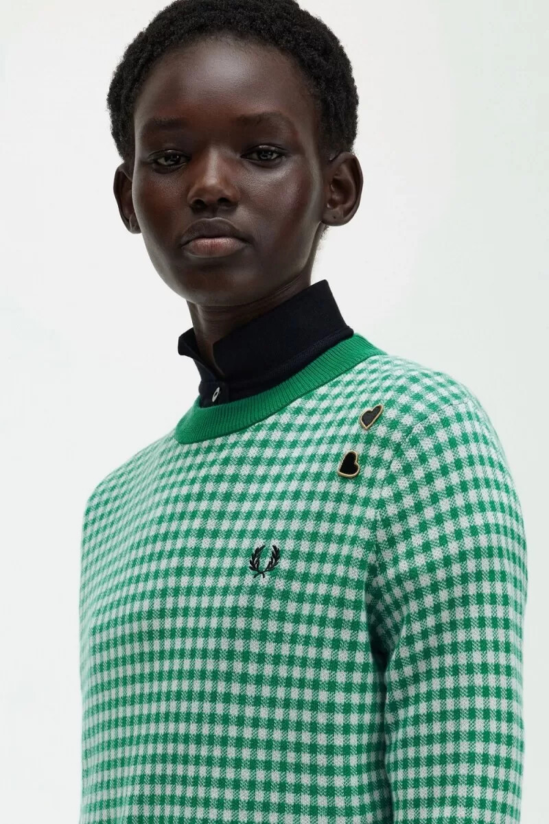 fred perry damenpullover mit vichy-karo grün