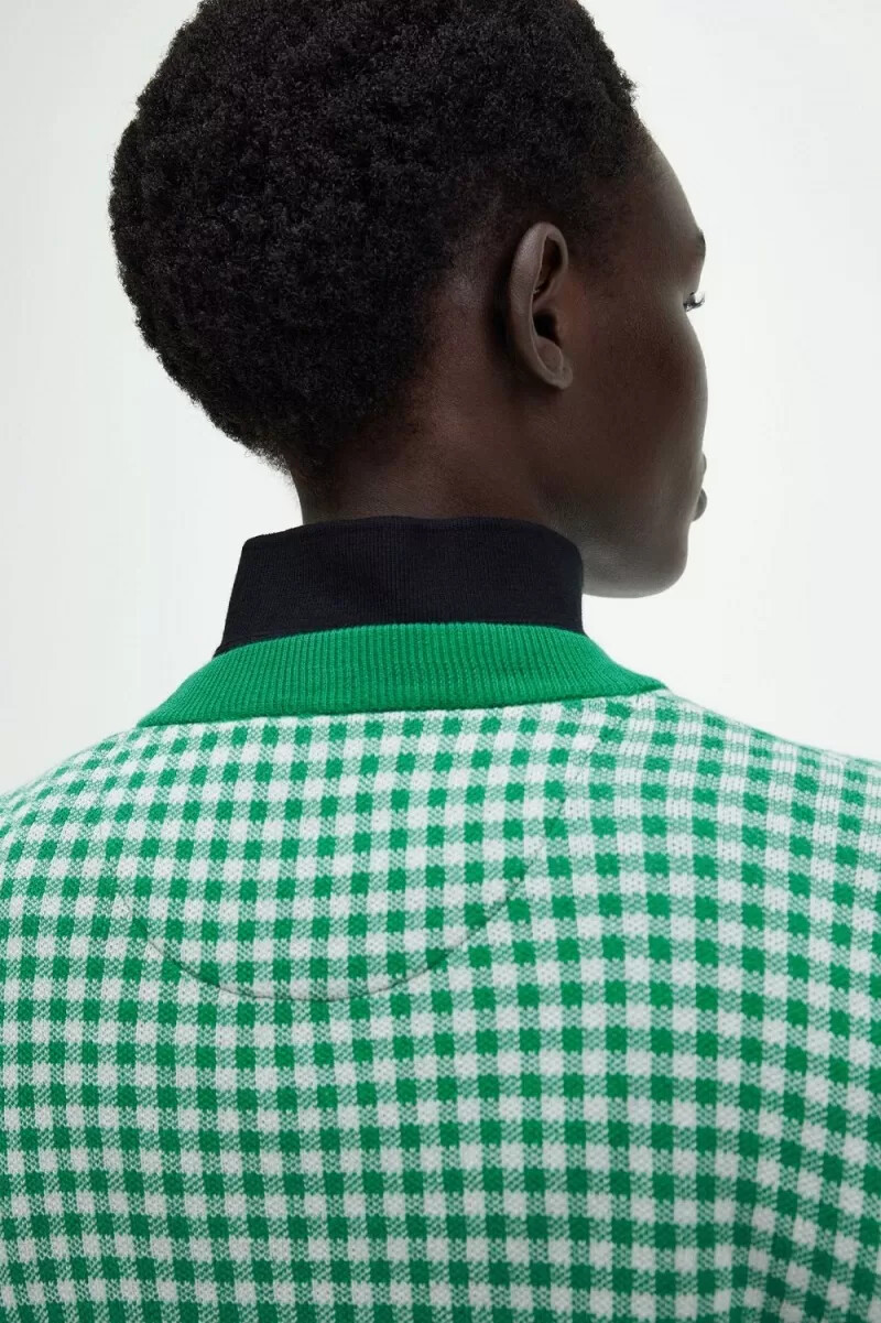 fred perry damenpullover mit vichy-karo grün
