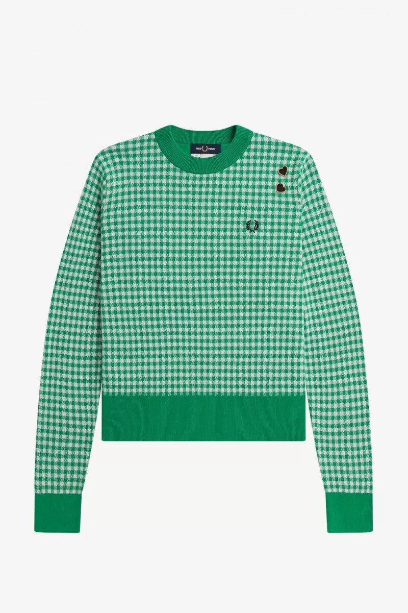 fred perry damenpullover mit vichy-karo grün