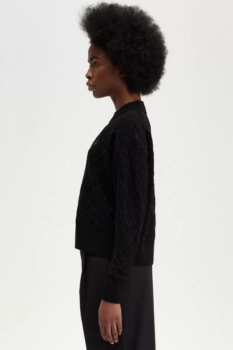 fred perry chenille-grid-damenpullover schwarz