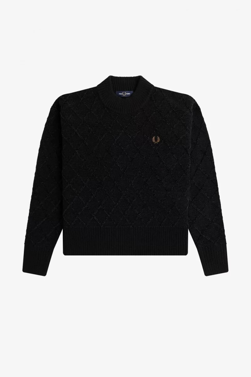 fred perry chenille-grid-damenpullover schwarz