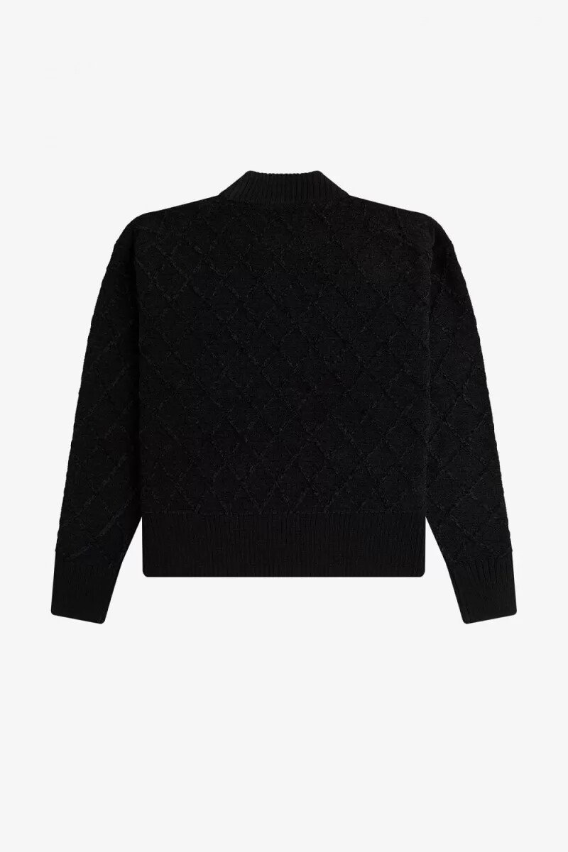 fred perry chenille-grid-damenpullover schwarz
