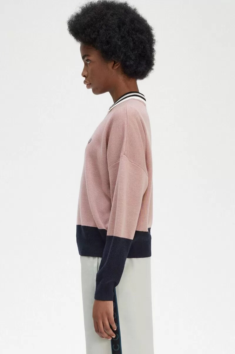 fred perry colour block damenpullover altrosa