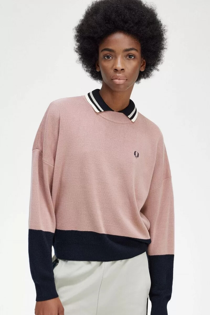 fred perry colour block damenpullover altrosa