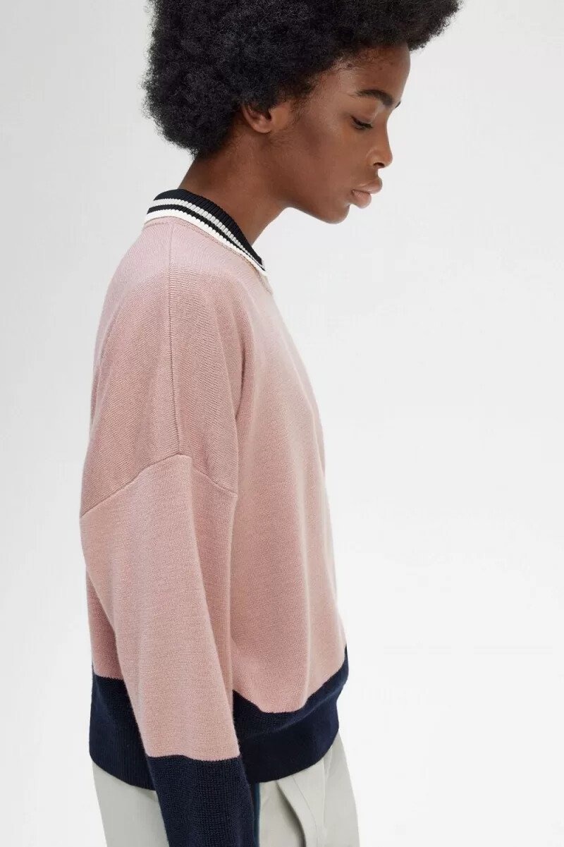 fred perry colour block damenpullover altrosa