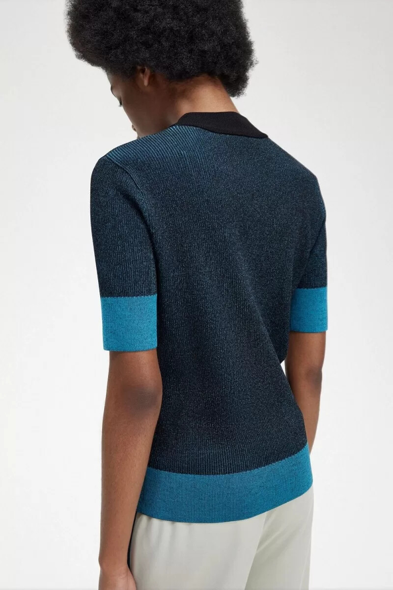 fred perry kurzarmpullover mit kontrastrippen für damen schwarz