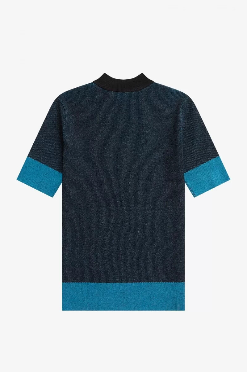 fred perry kurzarmpullover mit kontrastrippen für damen schwarz