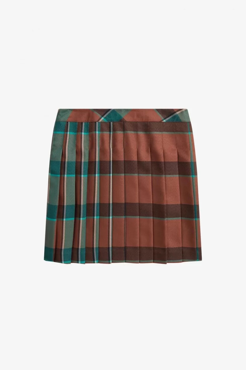 fred perry faltenrock aus tartan für damen whiskybraun