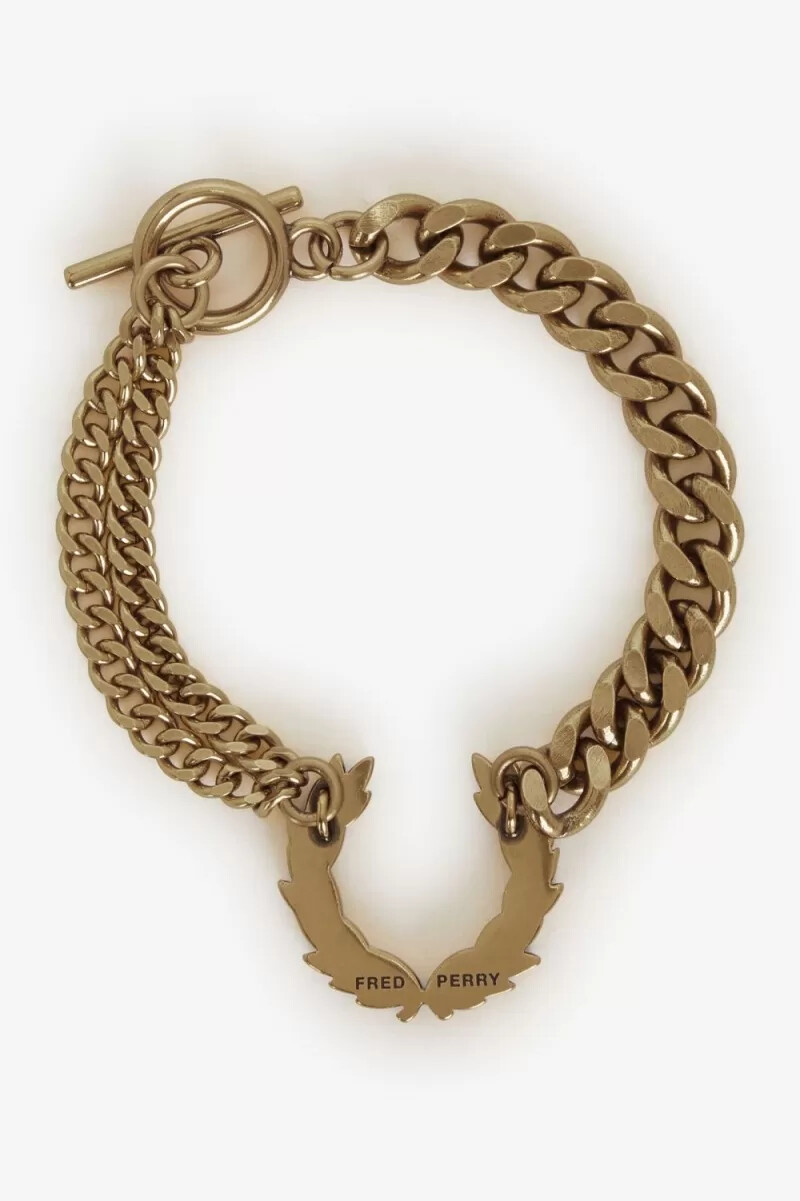 fred perry doppelketten-armband mit lorbeerkranz damenschmuck gold
