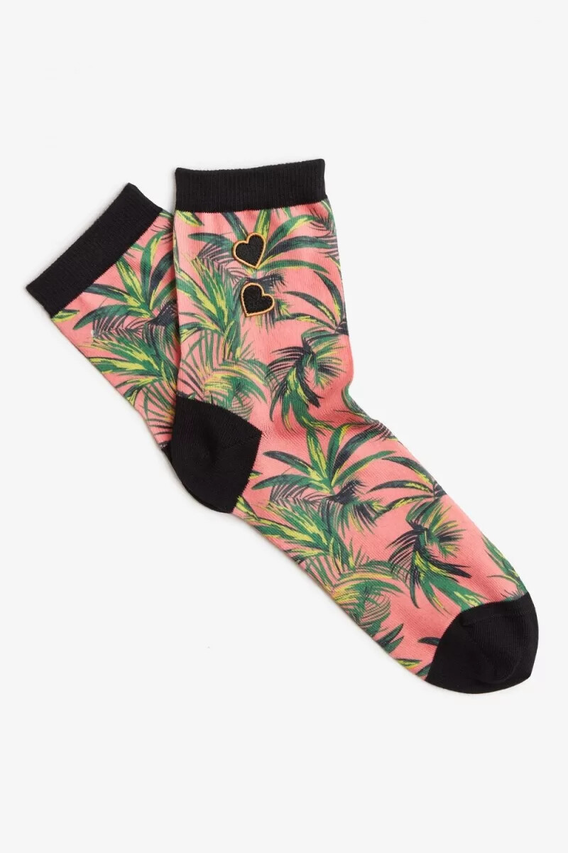 fred perry damensocken mit palmenmuster korallenrot