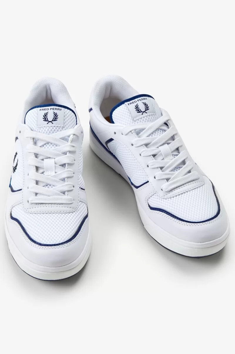 fred perry b300 herren-sneaker weiß marineblau