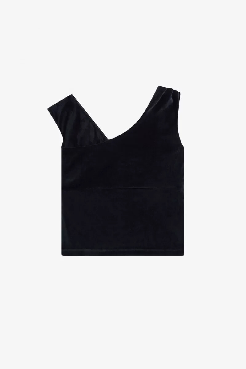 fred perry schulterfreies velours-damen-t-shirt schwarz