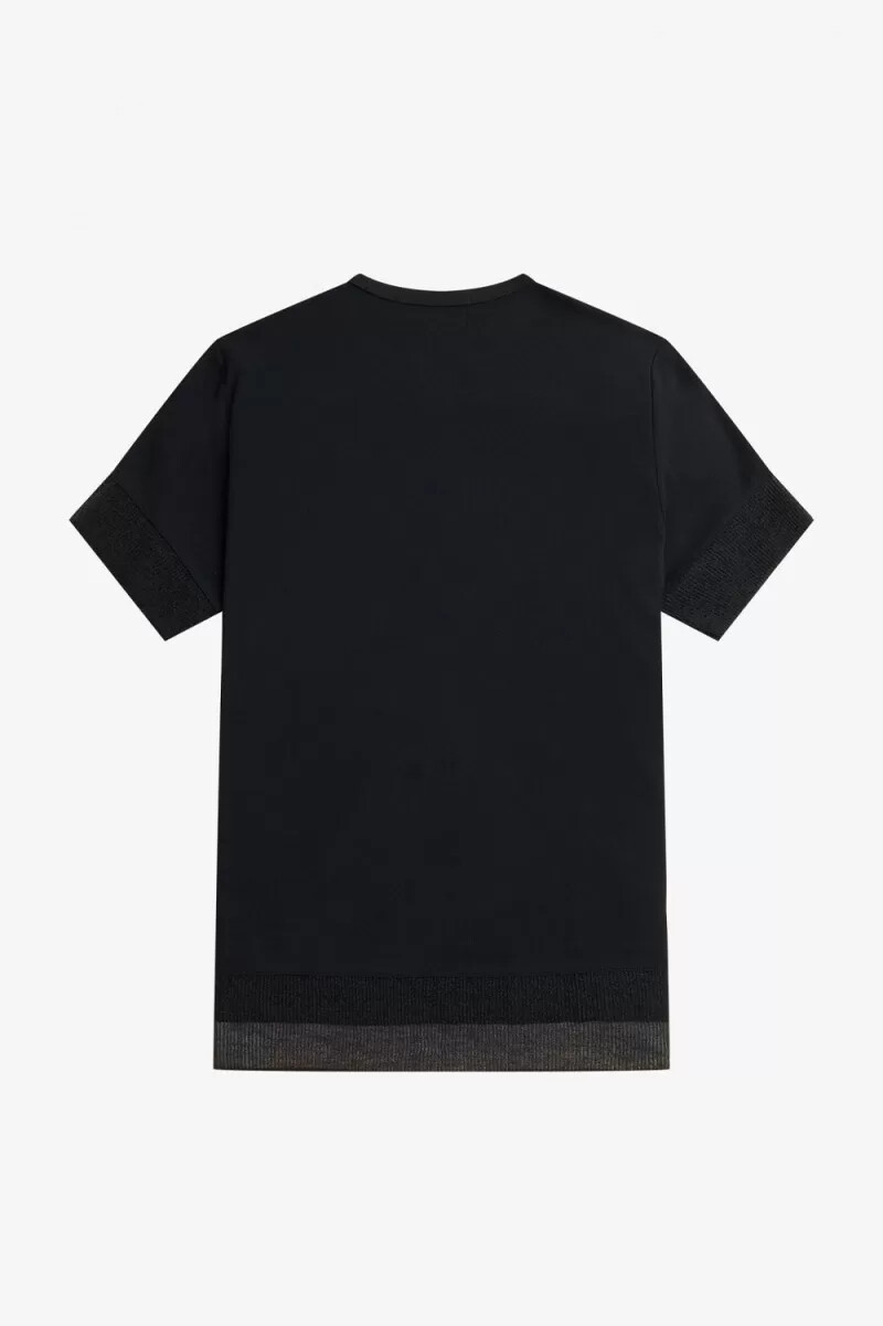 fred perry damen-t-shirt mit transparentem piqué-einsatz schwarz