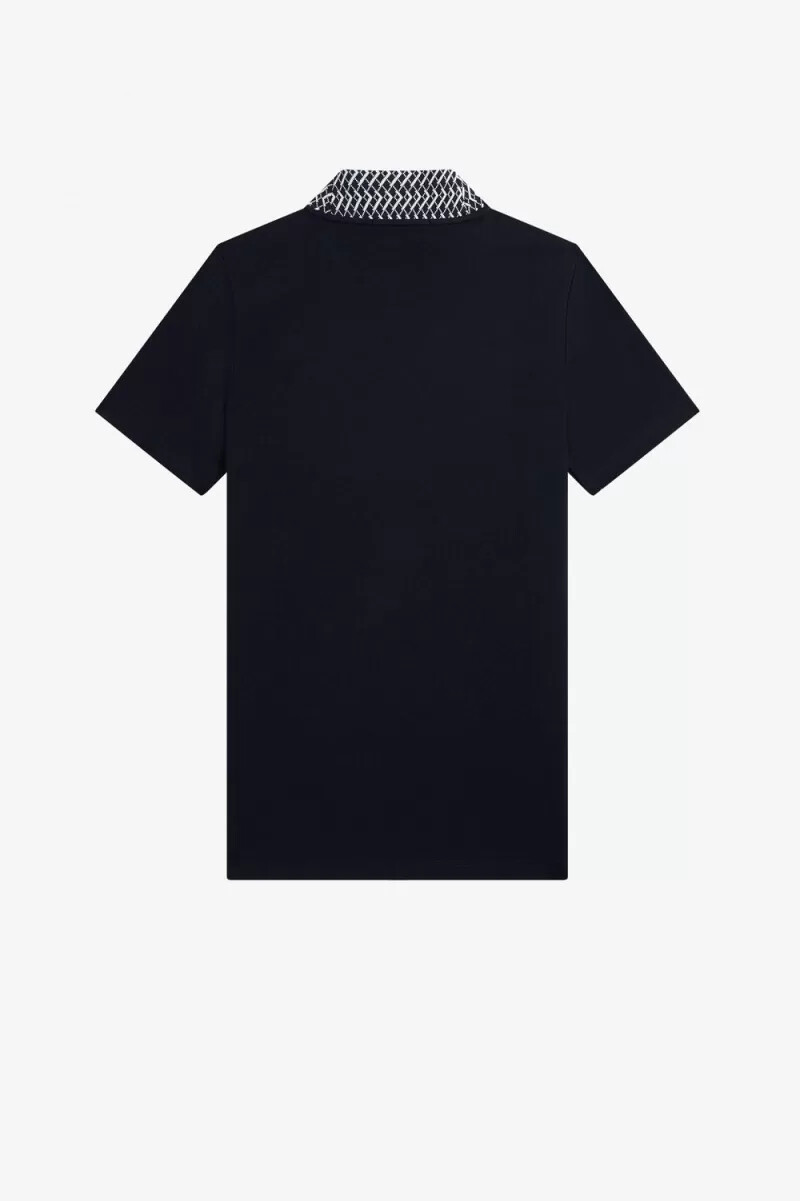 fred perry damen-t-shirt mit jacquard-besatz und hohem kragen marineblau