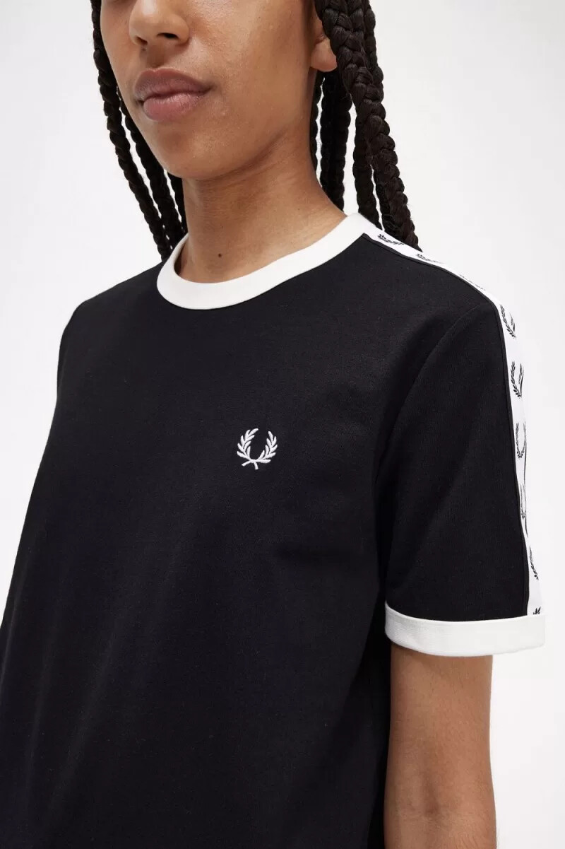 fred perry damen-t-shirt mit ziernähten schwarz
