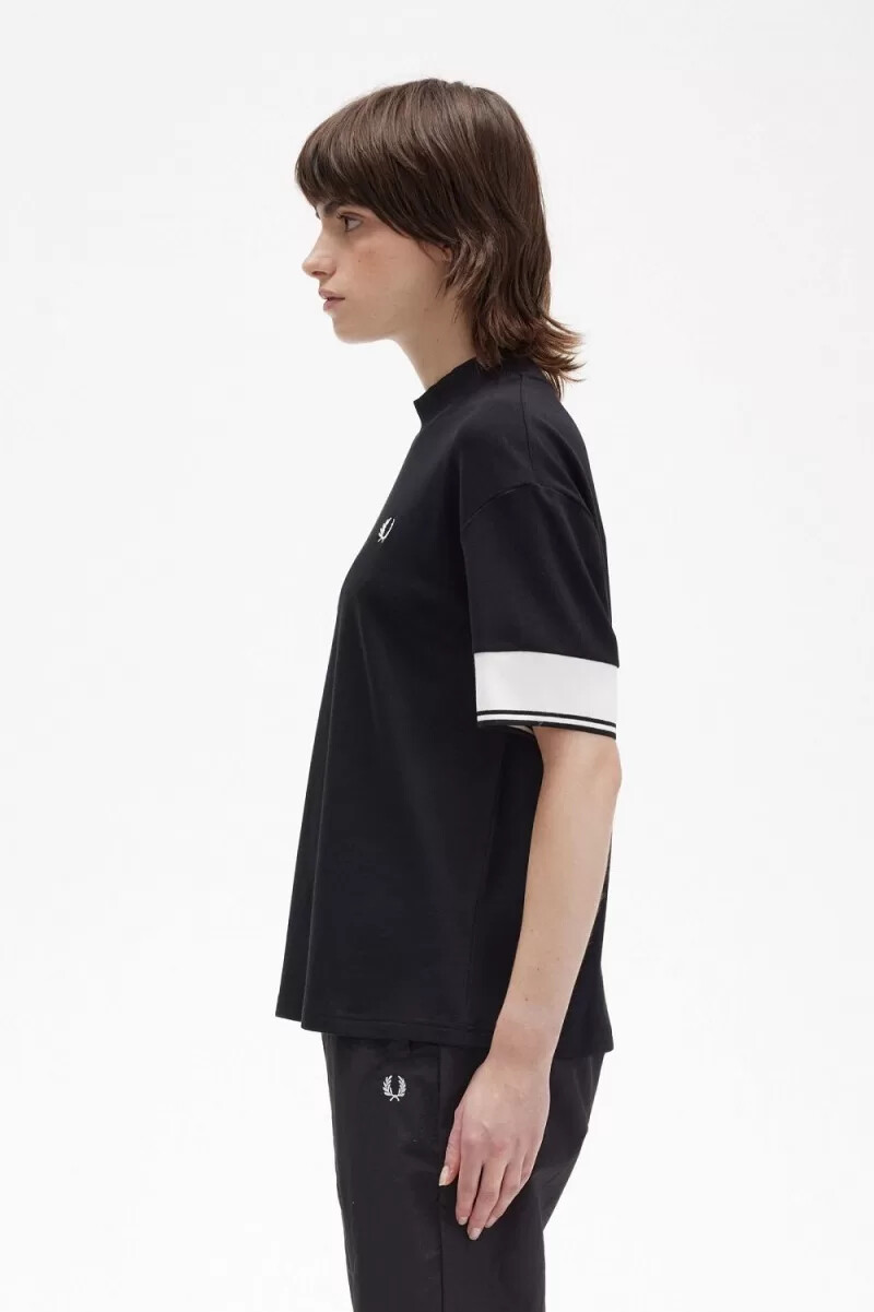 fred perry damen-t-shirt mit abgerundeten bündchen piqué schwarz