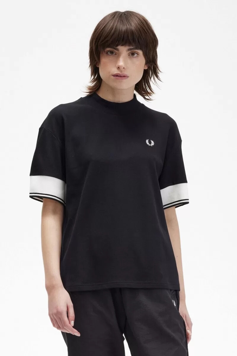 fred perry damen-t-shirt mit abgerundeten bündchen piqué schwarz