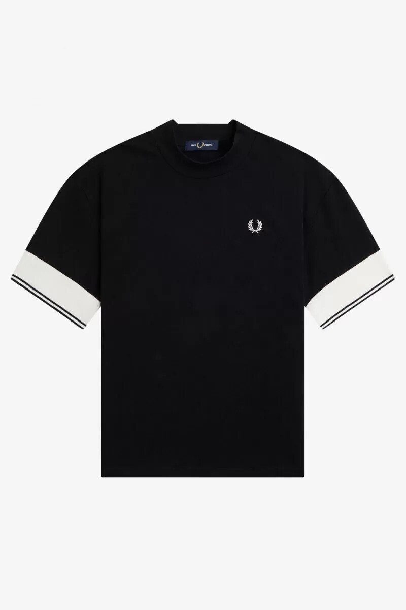 fred perry damen-t-shirt mit abgerundeten bündchen piqué schwarz