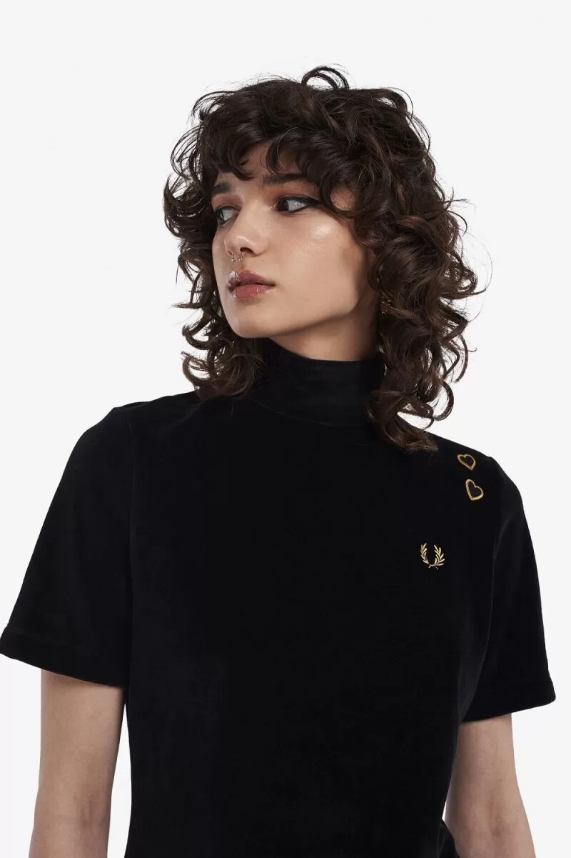 fred perry velours damen-t-shirt schwarz