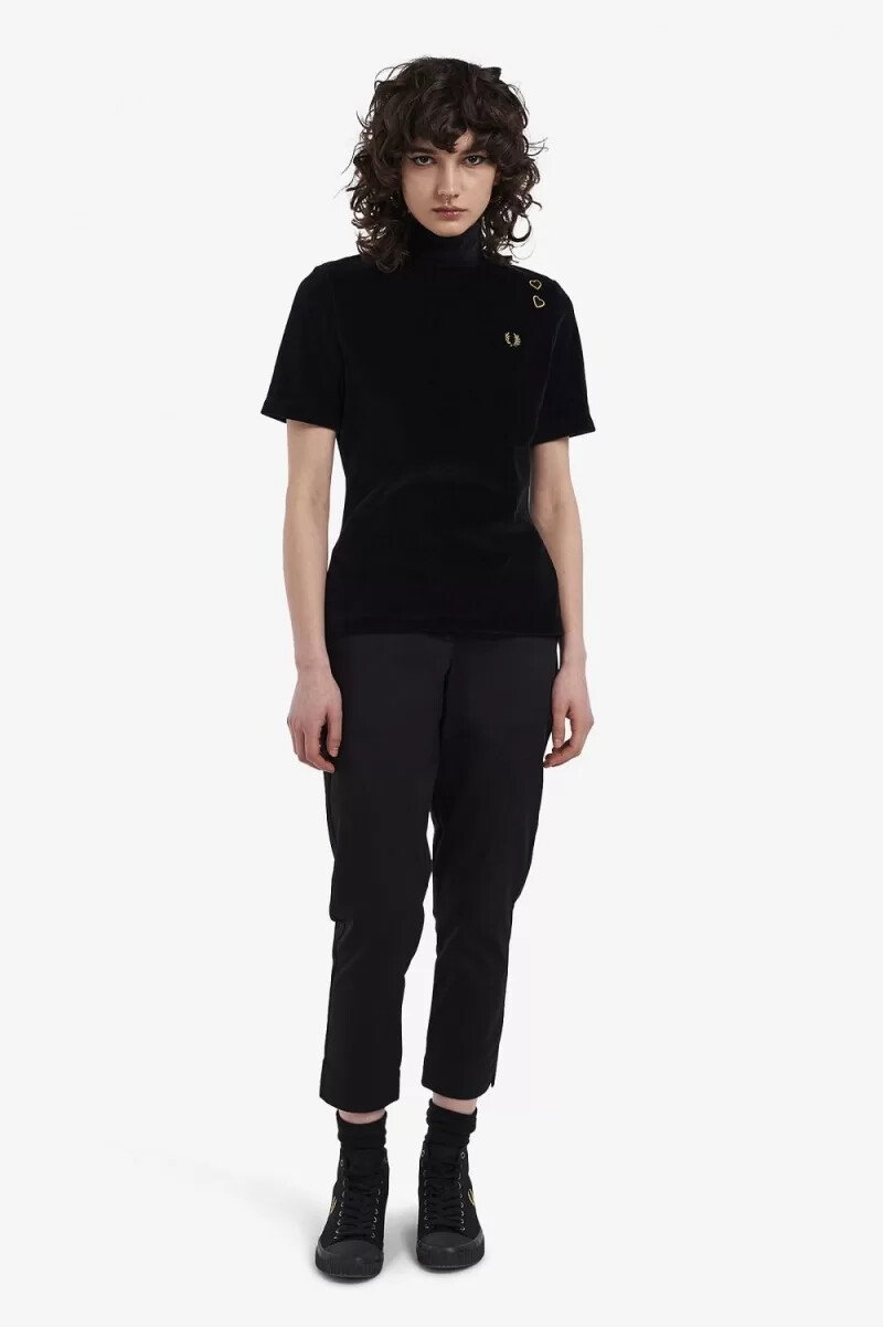 fred perry velours damen-t-shirt schwarz