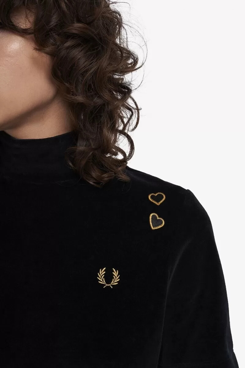 fred perry velours damen-t-shirt schwarz