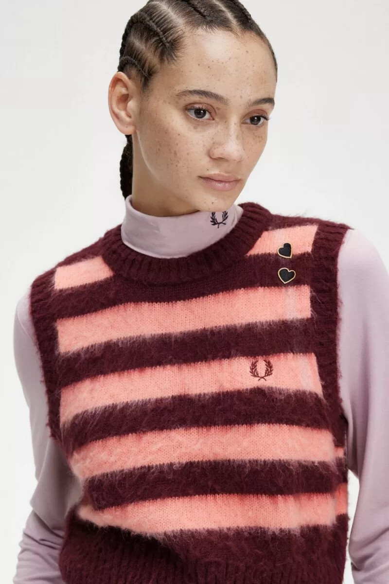 fred perry gestreiftes stricktop für damen farbe oxblood