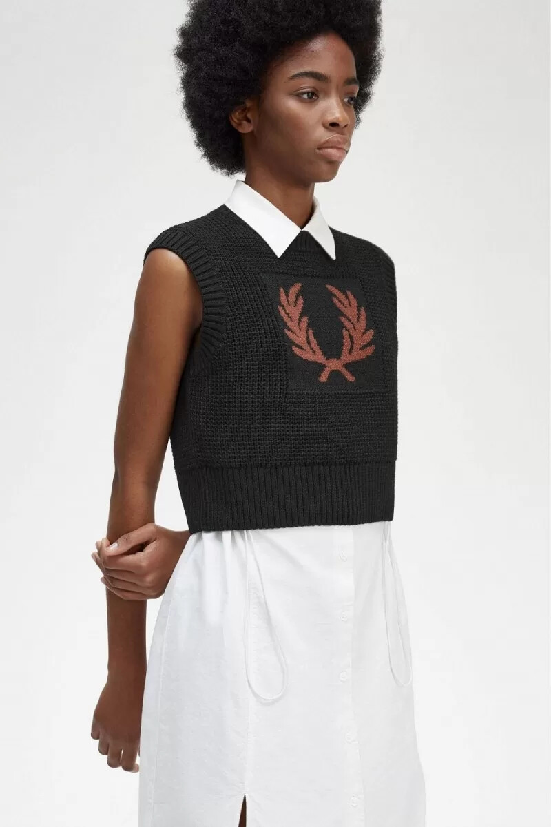 fred perry laurel wreath stricktop für damen schwarz