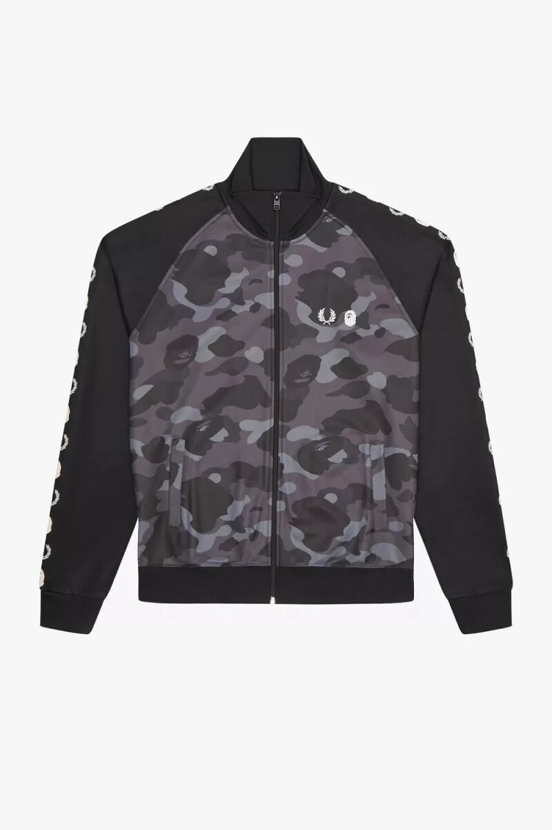 fred perry herren-trainingsjacke mit camouflage-einsatz schwarz