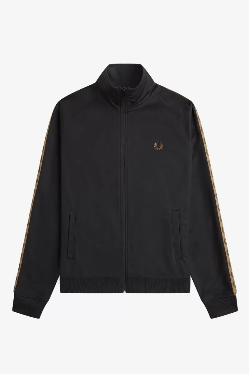 fred perry trainingsjacken für herren mit kontrastband schwarzbraun