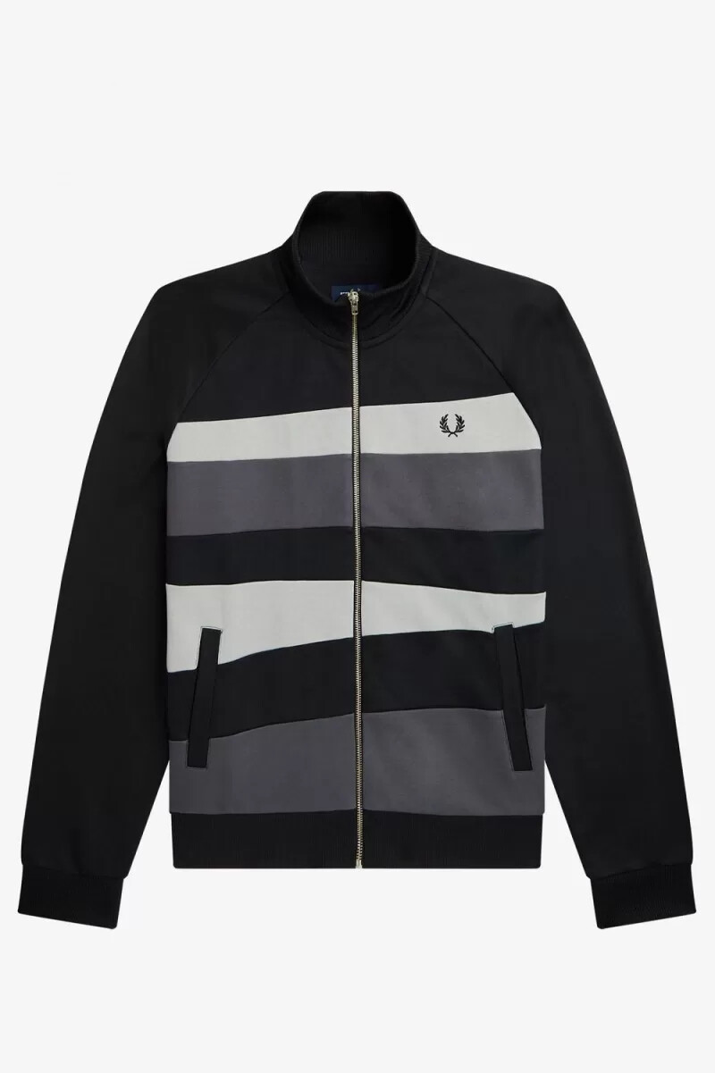 fred perry trainingsjacke für herren mit kontrasteinsätzen schwarz