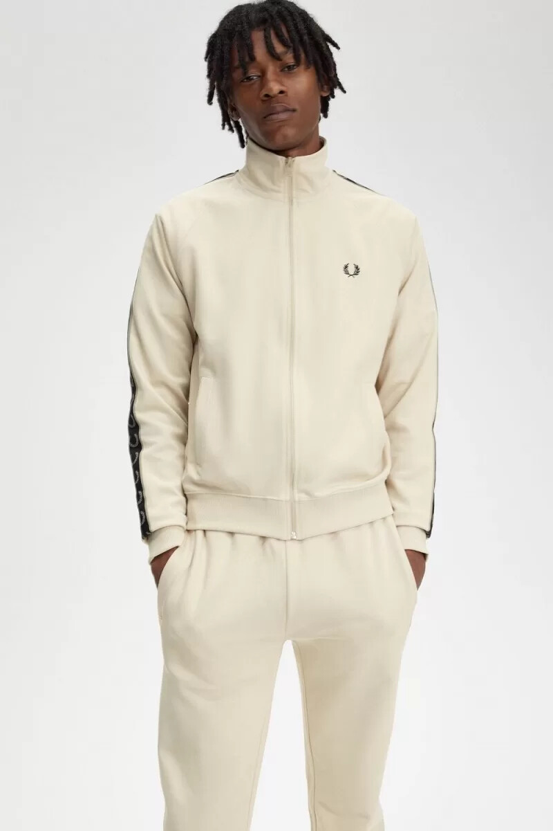 fred perry trainingsjacke für herren mit kontrastband farbe haferflocken-warmgrau