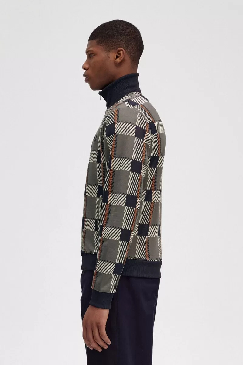 fred perry glitch tartan herren-trainingsjacke feldgrün