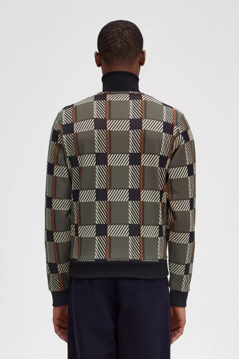 fred perry glitch tartan herren-trainingsjacke feldgrün