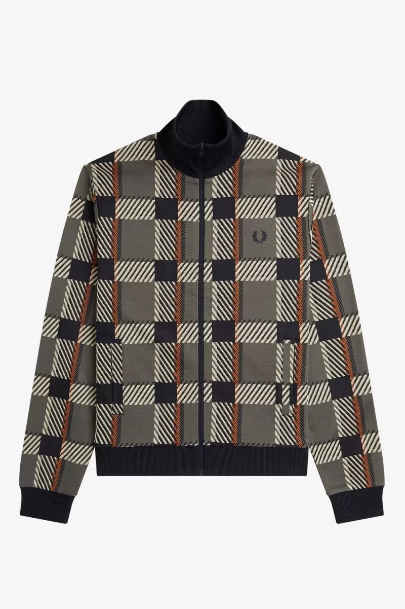 fred perry glitch tartan herren-trainingsjacke feldgrün