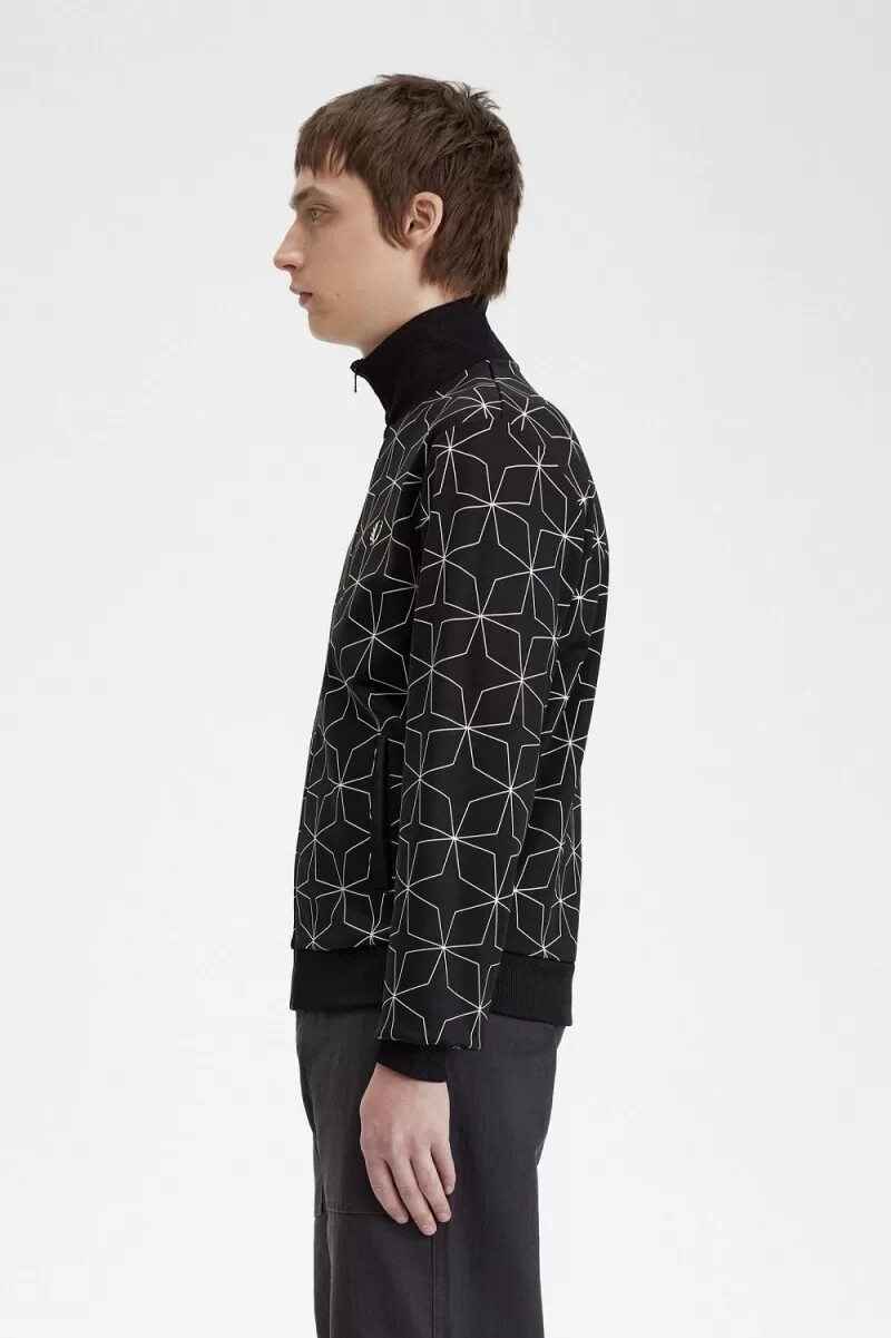 fred perry herren-trainingsjacke mit geometrischem muster schwarz