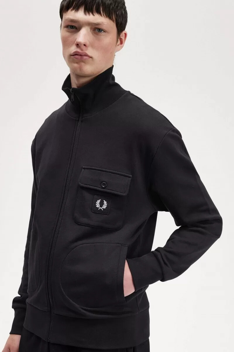 fred perry herren-trainingsjacke mit stehkragen schwarz