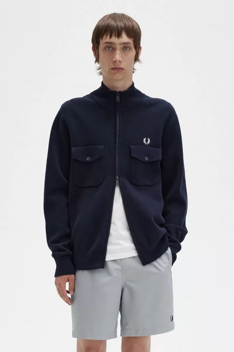 fred perry strick-trainingsjacken für herren marineblau