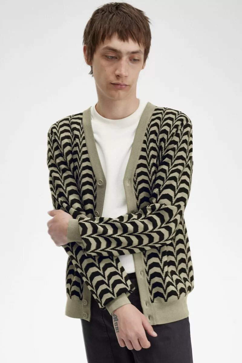 fred perry jacquard herren-cardigan warmgrau