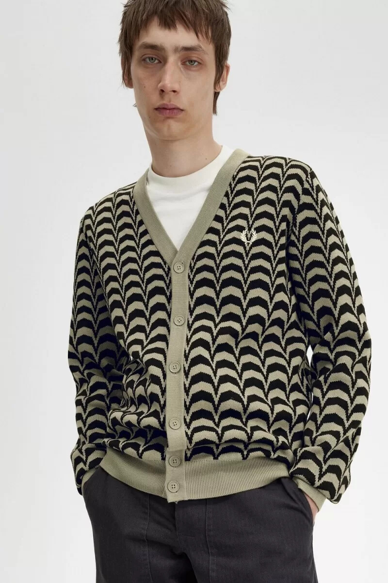 fred perry jacquard herren-cardigan warmgrau