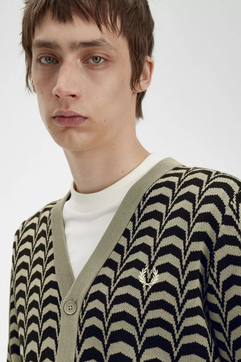 fred perry jacquard herren-cardigan warmgrau