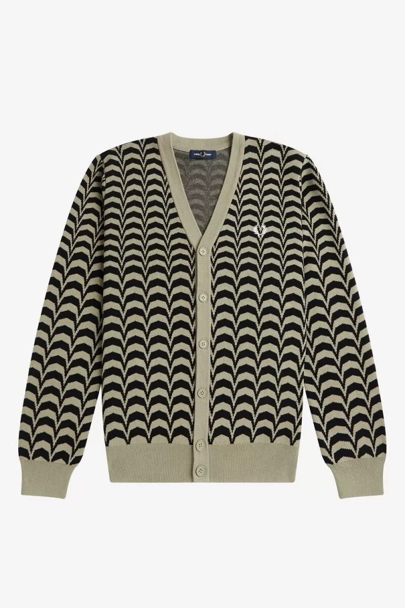 fred perry jacquard herren-cardigan warmgrau