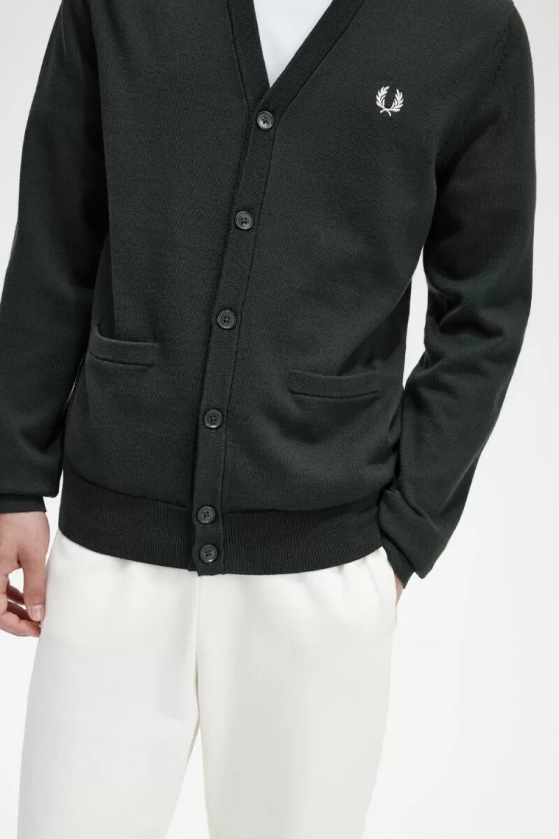 fred perry klassische herren-strickjacke nachtgrün