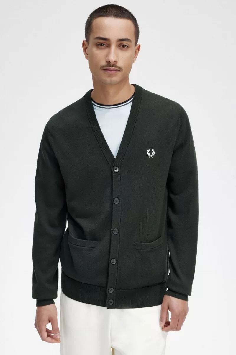 fred perry klassische herren-strickjacke nachtgrün