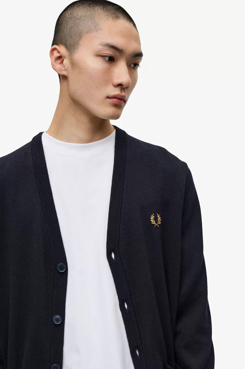 fred perry klassische herren-strickjacke marineblau