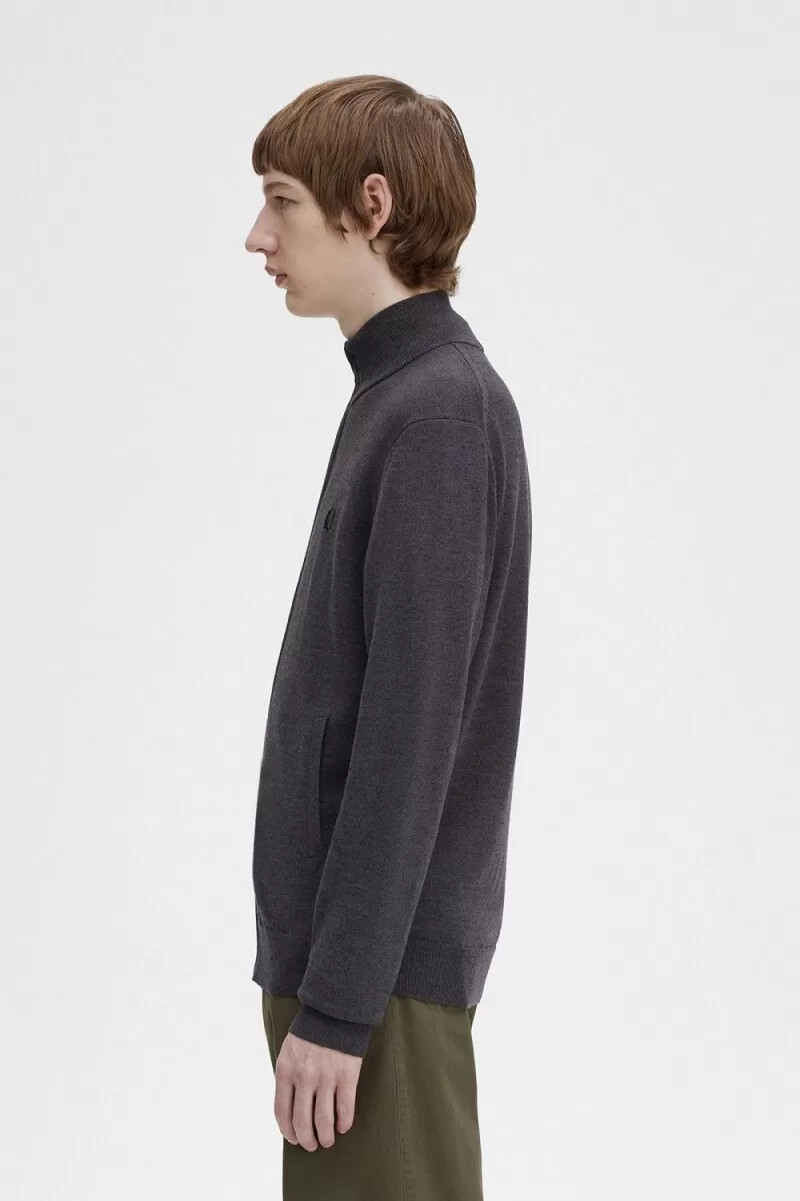 fred perry klassische herren-strickjacke mit reißverschluss dunkelgrau meliert