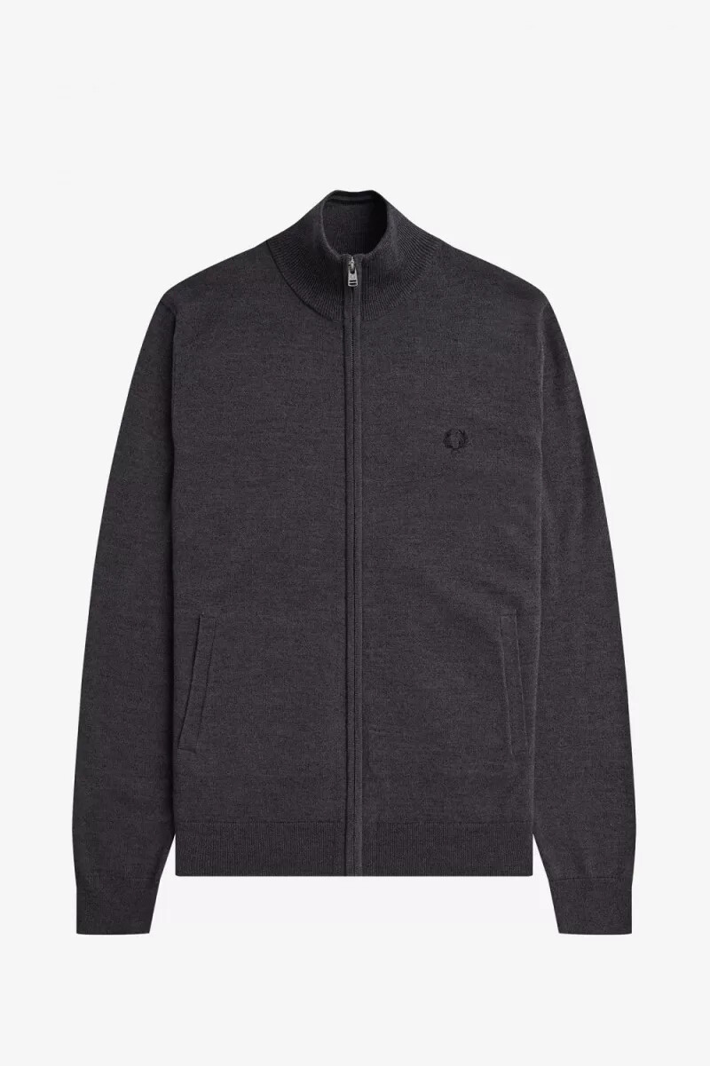 fred perry klassische herren-strickjacke mit reißverschluss dunkelgrau meliert